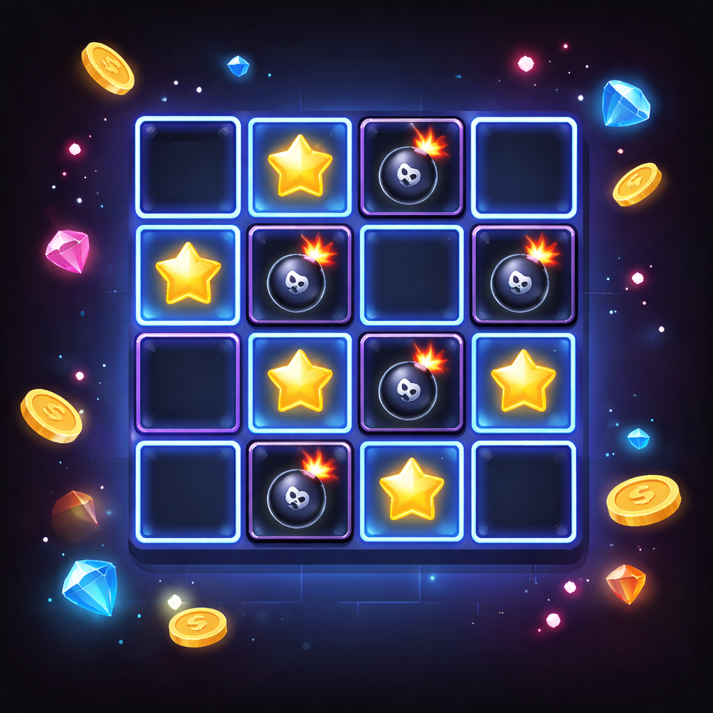 Concept illustration of a mines-style casino game grid